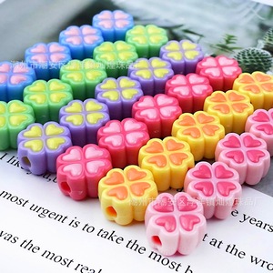 Four Leaf Clover Acrylic Beads Color <b>Blocked</b> Heart <b>Shape</b> For Jewelry Making DIY Craft 10mm - Product Image 3