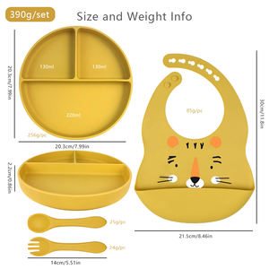 Juego de alimentación de silicona para bebé, vajilla infantil, juego de comedor, plato de oso, cuenco con patrón, babero, cubiertos de acero inoxidable, logotipo personalizado - Product Image 2