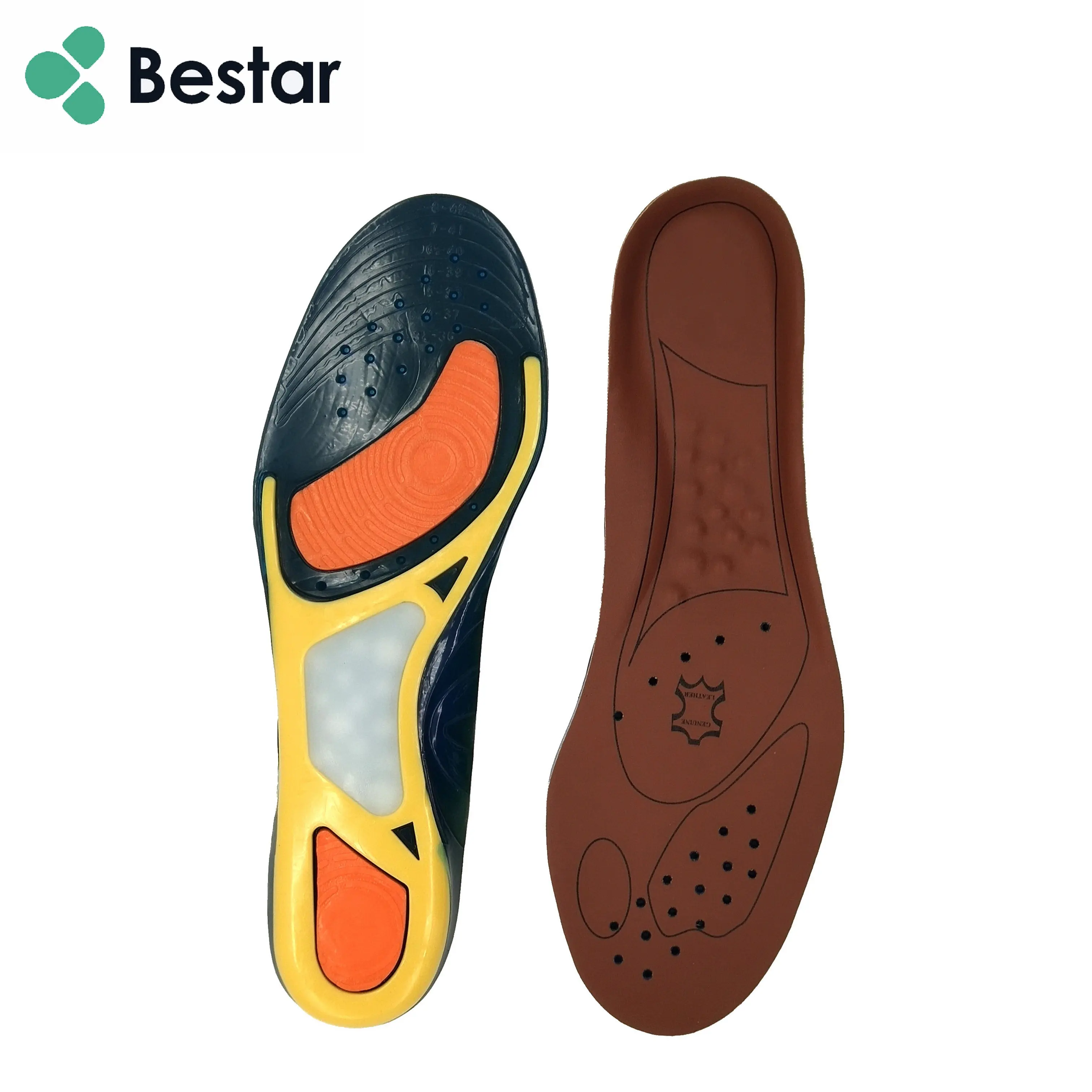 high quality massaging Leather and gel mesh arch support insole