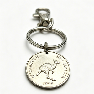 Llavero de Moneda de Plata de Nueva Zelanda 1995 con Canguro, Colgante Redondo Vintage Hecho a Mano de Metal, Souvenir - Product Image 2