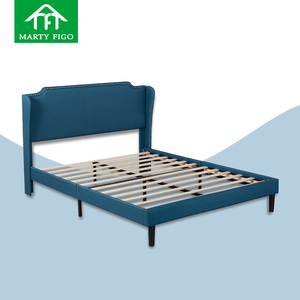 Vente en gros de plate-forme à <span class=keywords><strong>lattes</strong></span> en bois à support solide cadre de lit rembourré de luxe king queen <span class=keywords><strong>200x200</strong></span> avec tête de lit bleu foncé - Product Image 1