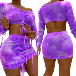 Sexy Set Due Pezzi Crop Top e Gonna di Corrispondenza Set di Club di Estate Di <span class=keywords><strong>Compleanno</strong></span> <span class=keywords><strong>Abiti</strong></span> <span class=keywords><strong>per</strong></span> le Donne Fuori Dalla Spalla Mini Breve 2 pezzi Set - Product Image 6