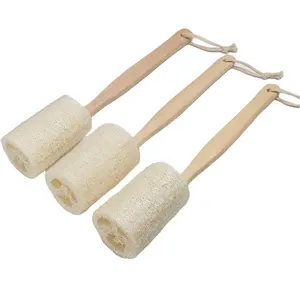 Tự Nhiên Tẩy Tế Bào Chết Loofah Luffa Trở Lại Miếng Bọt Biển Scrubber Bàn Chải Với Dài Tay Cầm Bằng Gỗ Stick Chủ Cơ Thể Tắm Tắm Spa