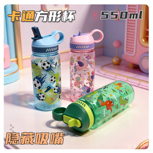 Cartoon Sports Bottle 600Ml Reusable Outdoor <b>Drinking</b> <b>Plastic</b> Water Bottle With <b>Straw</b> For Kids And Adults - Product Image 5