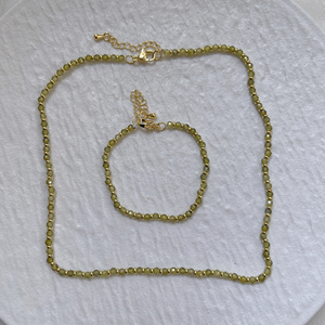 <span class=keywords><strong>Set</strong></span> Perhiasan Kalung dan Gelang Berlapis Emas dengan Batu Zirkonia Kubik untuk Wanita, Cocok untuk Dipakai Sehari-hari, Grosir, Harga Murah - Product Image 4