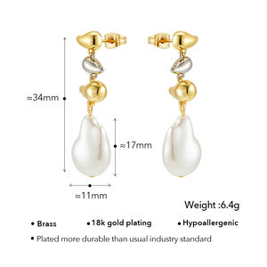 Último diseño 18K chapado en oro latón joyería geométrica Irregular gota de agua Alien perla pendiente de moda para mujer pendientes E241599 - Product Image 6