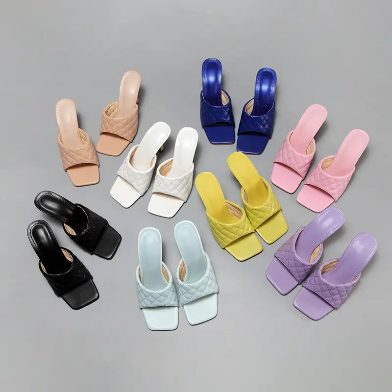 Artı boyutu terlik sandalias de mujer kadın ayakkabı fabrikası güzel bayanlar kare ayak yüksek topuklu sandalet