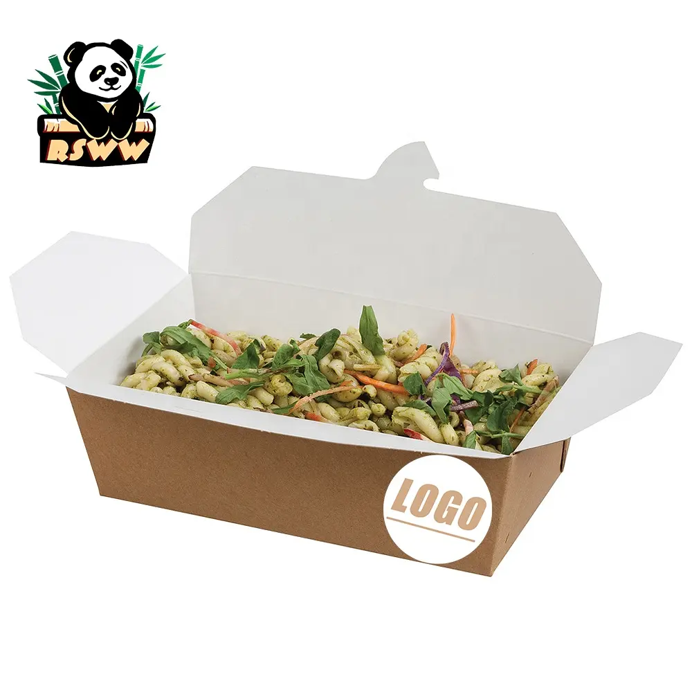 Custom Logo Recyclable Takeout Paper Food Packaging for Lunch Dinner Sushi Snacks Salad Noodle Eco-friendly Kraft Paper Boxes