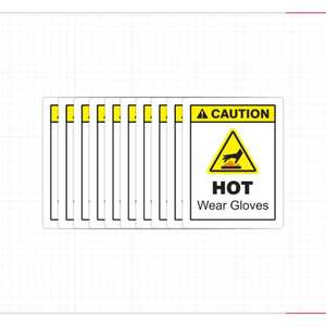 Caution Hot Warning Safety <b>Sticker</b> Wear Gloves Label for Industrial Use Machines Panels and Heat Hazard Areas - Product Image 1