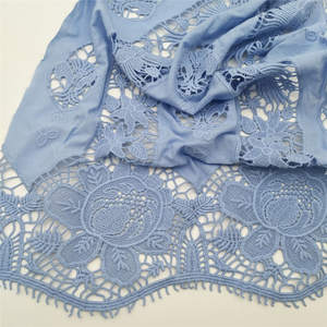 Blue Floral Embroidered Lace 100% Cotton Water Soluble Fabric for Garment <b>Accessories</b> Dresses Cloths & Gifts - Product Image 1