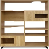 Meuble d'escalade pour chat en verre et bois, design moderne, respirant, multi-compartiments, avec étagère trapézoïdale et rangement, vente en gros usine
