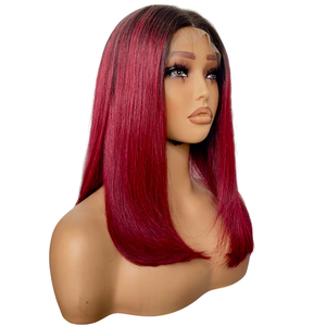 Customize 5*5 HD/Swiss Lace Front Closure <b>Wigs</b> 100% Vietnamese Human Hair Glueless Burgundy Short <b>Wig</b> for Small Large Cap Size - Product Image 1
