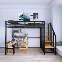 Lit Loft Double Couche Art Simple Lit Cadre Doux avec Appartement Simple Gain de Place Bureau Bas Maison Chambre Style