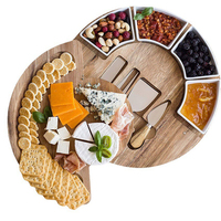 Ventes directes d'usine naturel rond bois d'acacia Charcuterie couverts couteau Vintage teck bois fromage planches à découper ensemble