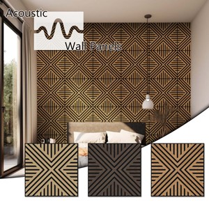 Panneau acoustique en bois géométrique 3D breveté 60x60cm finition chêne avec rainures pour décoration murale insonorisante Panneau mural acoustique en bois - Product Image 1