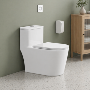 WC monobloc en céramique à double chasse, facile à nettoyer, à poser au sol, avec sortie en S ou en P, cuvette allongée, blanc - Product Image 1