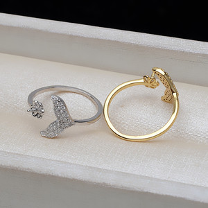 Anillo Abierto de Plata S925 con Diseño de Sirena y Cola de Pez, para Perlas de 6-9 mm, Soporte Vacío para Gemas, Producto Semiterminado 3153 - Product Image 3
