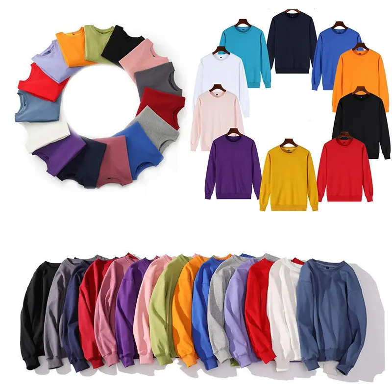 Wholesale Custom High Quality heavy weight plain 300 gsm Plush Blank Cotton Crew Neck Pullover Hoodie Sweatshirt