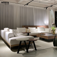 NORYA Canapé en tissu blanc luxueux et grand, en forme de L, avec structure en bois massif, confortable, convertible en lit, pour salon, meubles en bois