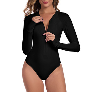 Femmes Solid Short Long Sleeve Upf 50 One <span class=keywords><strong>Piece</strong></span> <span class=keywords><strong>Shorty</strong></span> Wetsuit <span class=keywords><strong>Maillot</strong></span> <span class=keywords><strong>de</strong></span> <span class=keywords><strong>bain</strong></span> pour Surf Dive Swim Noir Bleu Royal - Product Image 5