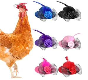 6 buah topi ayam jantan, aksesori lucu bulu ayam jantan bebek burung beo unggas gaya topi ayam untuk ayam dengan tali yang dapat disesuaikan