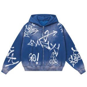Sweat à capuche zippé à la mode avec épaules tombantes et impression numérique, sweat à capuche pour homme d'automne avec logo personnalisé - Product Image 6