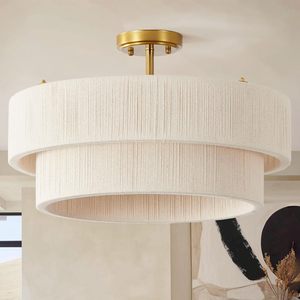 White Bohemian Rattan Chandelier Round Ceiling <b>Light</b> Fixture Hand Woven For Living Room And <b>Dining</b> Room - Product Image 1