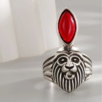 Bague Chevalière Tête de Lion en Cuivre Vintage Incrustée de Pierre Rouge Marquise, Bague Ajustable pour Homme, Bijou Rétro Punk Tendance, Cadeau