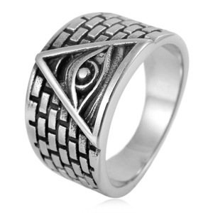 yunnique Men's <b>Titanium</b> Steel <b>Ring</b> Pyramid Eye Design Brick Pattern Freemason Symbol Gift Jewelry - Product Image 1