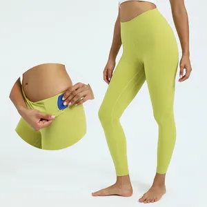 Calças legging femininas para levantamento de bumbum, calças esportivas de cintura alta para corrida e treino de ioga com bolso, calças de ioga em Lycra