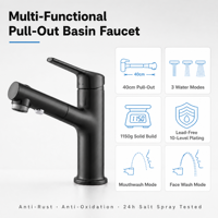Robinet de lavabo commercial à trois modes avec cartouche céramique premium extractible pour salle de bain