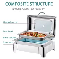 Plateau de nourriture moderne en acier inoxydable Fournitures d'hôtel-Ensemble de chauffe-plats en verre et métal pour buffet Carburant pour la restauration de fête de mariage