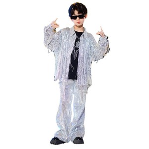 ชุดเต้นสตรีทแดนซ์สำหรับชายหนุ่ม เสื้อคลุมประดับเลื่อมและพู่ห้อย ชุดแจ๊สแดนซ์แบบมีกลอง ชุดเต้นลาตินแบบมันวาวพิเศษ ชุดแสดงแบบสั่งทำพิเศษ - Product Image 4