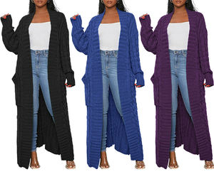 OEM personalizza Casual manica lunga tinta unita con tasche <span class=keywords><strong>taglie</strong></span> <span class=keywords><strong>forti</strong></span> Cardigan semplice maglione a maglia larga - Product Image 4