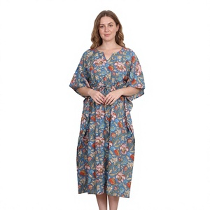 Vestido Kaftán con Estampado Floral, Cuello Alto, Holgado, Mini, Casual, Ecológico, Lavable, Sin Mangas, Transpirable, para Verano - Product Image 1