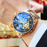 AOKULASIC 5016 Skelett-Herrenuhr Automatik Leuchtende Mechanische Uhr Edelstahlarmband Wasserdichte Armbanduhr Tourbillon