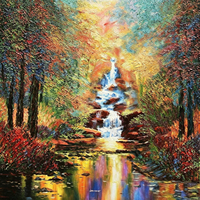 Peinture à l'huile abstraite moderne, paysage, peinte à la main, couleurs vibrantes, cascade, pour la décoration de la maison