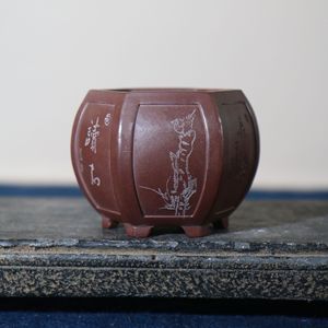 Pot à bonsaï en argile violette fait à la main, hexagonal, miniature, pour plantes d'intérieur - Product Image 1