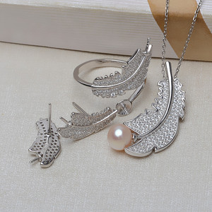 Ensemble d'accessoires DIY pour femmes, pendentif en argent S925 en forme de plume, anneau d'oreille, perle de cheveux vide de 5-6-7 mm, support vide, 3259 capuchons de perles - Product Image 1