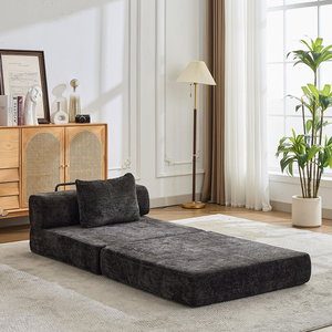 Canapé-lit convertible modulaire en velours, pliable et inclinable, pour salon, une place, structure sans armature - Product Image 2