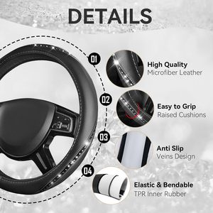 Ensemble d'accessoires de voiture OLIVER <span class=keywords><strong>pour</strong></span> sièges, housse de siège en cuir <span class=keywords><strong>pour</strong></span> femmes, housse de <span class=keywords><strong>volant</strong></span>, strass scintillants, 14 pièces - Product Image 6