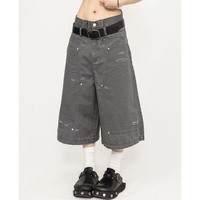 Shorts Bermuda en Jean Gris Y2K 2026 pour Homme, Coupe Ample, Double Genou Renforcé, Effet Vieilli, Style Décontracté