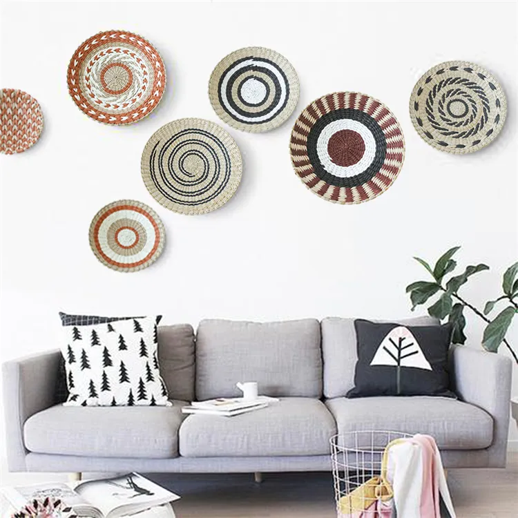 2022 High Quantity Cheap Round Wall Basket Woven Seagrass Decor Set Decoes Blue African Baskets For Black Unique Plate Hanging