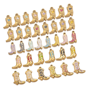 จี้รองเท้าบูทคาวบอยเคลือบเงา |   จี้สแตนเลสชุบทอง 18K PVD สำหรับทำเครื่องประดับ DIY |   กันน้ำและป้องกันการแพ้ - Product Image 1