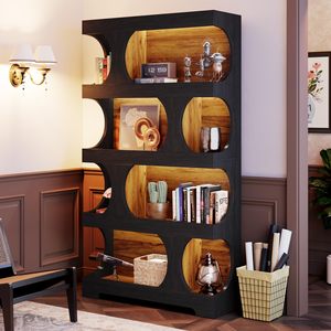 Bibliothèque moderne en bois SENYU avec 4 étagères et panneau arrière, rangement gain de place pour chambre et salon, design contemporain - Product Image 4