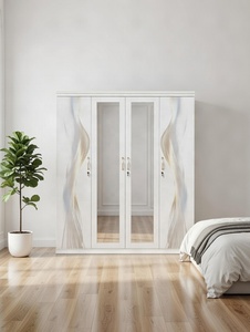 Armario de Acero Estilo Europeo con 4 Puertas y Espejo, <span class=keywords><strong>Mueble</strong></span> de Metal con Diseño Ondulado Elegante - Product Image 1