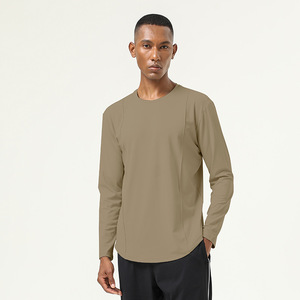 Logo personnalisé hommes respirant séchage rapide Gym t-shirts manches longues couleur unie sport Fitness entraînement col rond sweat-shirt - Product Image 4