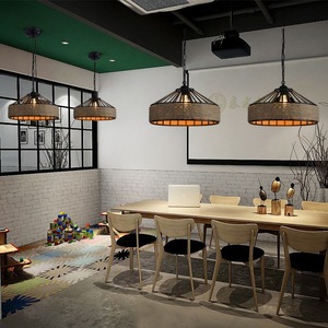 โคมไฟเชือกป่านโครงโลหะสีดำ ไฟ LED ตกแต่งบ้าน สไตล์เรโทรอินดัสเทรียล สำหรับร้านอาหาร บาร์ ร้านกาแฟ - Product Image 3
