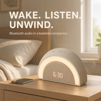 Réveil intelligent en forme d'arche avec lumière d'aube, 30 sons de sommeil, haut-parleur Bluetooth, lumière d'ambiance RVB, décoration de chevet