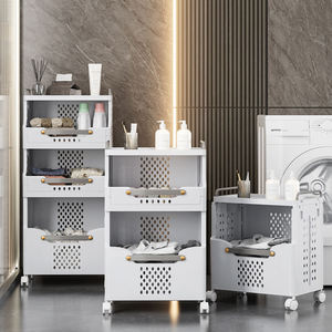 Multi-Functional Folding Storage Shelf, Space-Saving Rolling <strong>Cart</strong> for Bathroom &amp; Household - Product Image 2